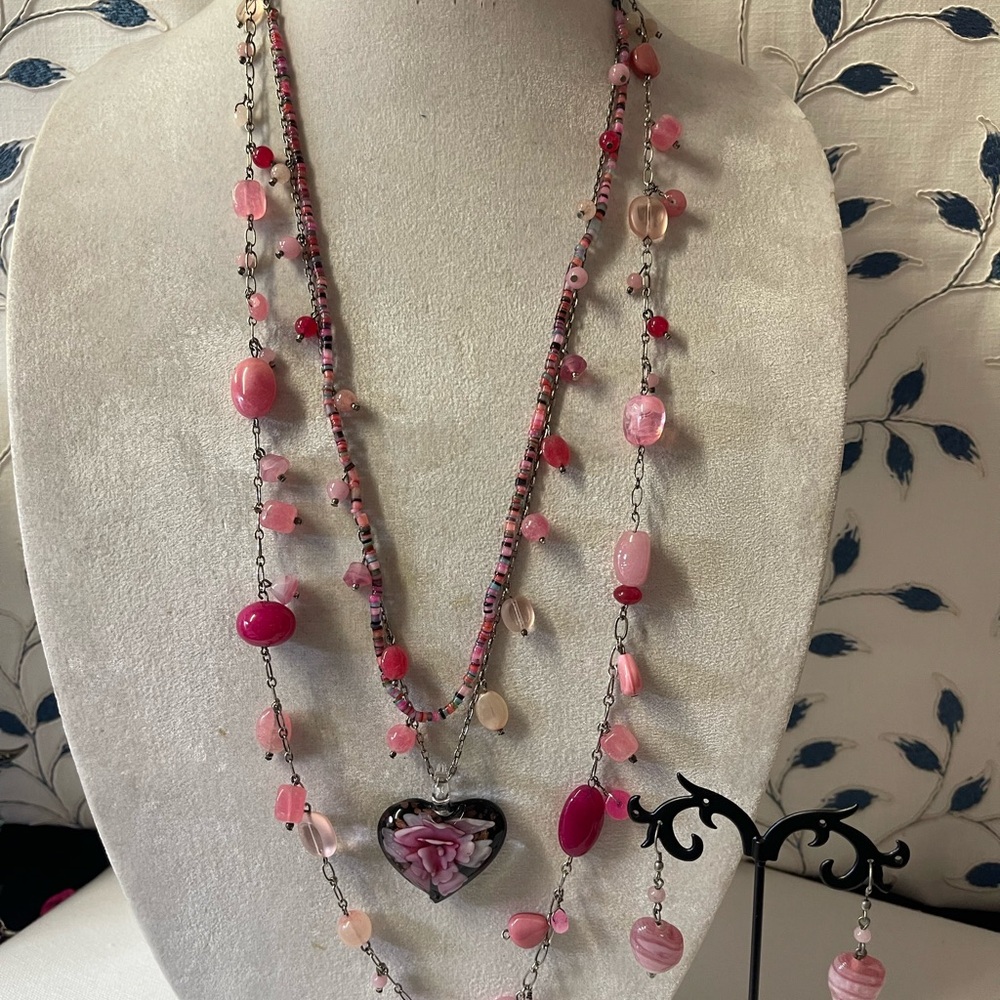 Pink Multi-Strand Beaded Necklace